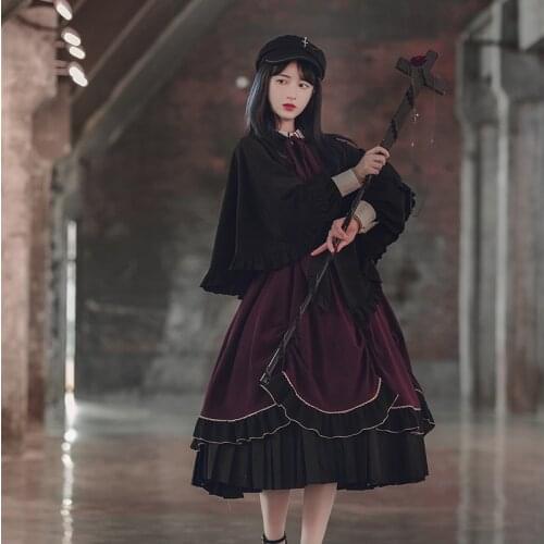 Lolita Set Op With Cape Long Big Swing Autumn And Winter Victorian Dress Gothic Lolitas Outfit Dresses Renaissance Tea Party Cos
