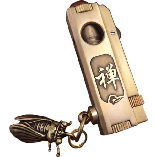Metal Brass Gasoline Lighter Windproof Grinding Wheel Retro Collection Gift Handmade Lighter Ruby Cicada Decoration