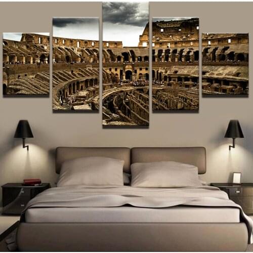 Modern Home Decor Modular Picture Wall Art Frame 5 Pieces United Kingdom Dusk Houses Poster HD Printed Building Painting Canvas