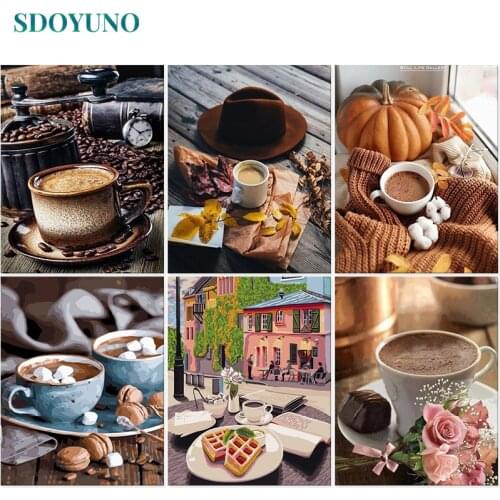 SDOYUNO Paint By Numbers DIY Oil Painting By Numbers On Canvas Coffee And Cake 60x75cm Frameless Number Painting Home Decor