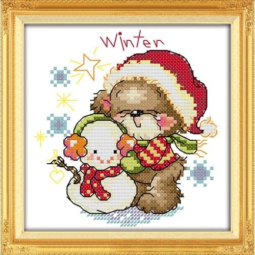 Four seasons little bear spring autumn winter cross stitch kit 14ct 11ct printed canvas embroidery DIY handmade needlework plus