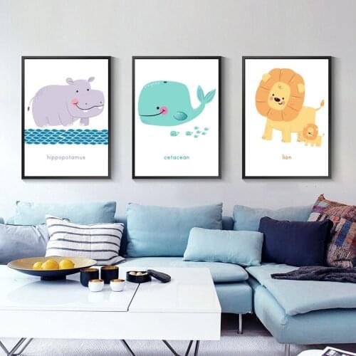 Baby Nursery Wall Art Canvas Painting Print Animal Lion Elephant Nordic Posters Kids Room Wall Decoration Pictures Home Decor