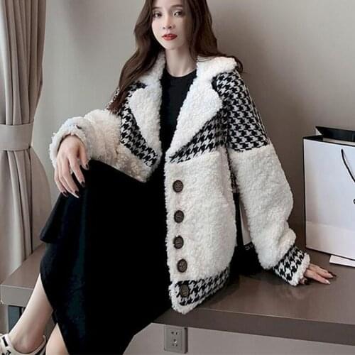 Hstar 2021 New Womens Jacket Thick Lambwool Shirling Furry Short Coat Autumn Winter All-match Tweed Style Short Fashion Jacket