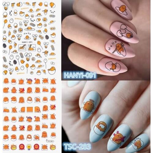 Newest HANYI-91-100-101 Cartoon chicken and egg 3d nail art sticker nail decal stamping export japan design