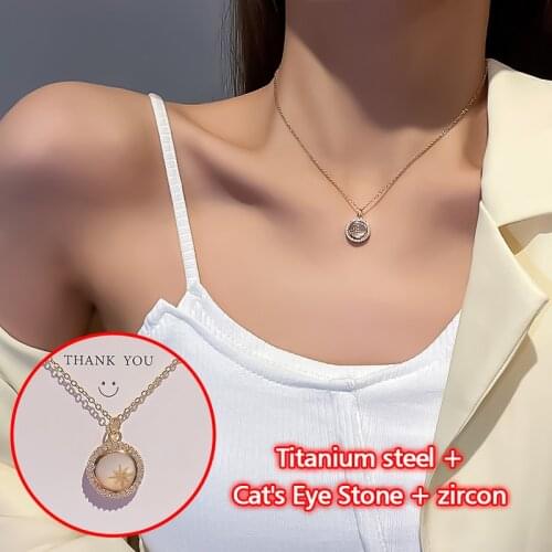 Eight-pointed Star Cat Eye Stone Pendant Titanium Steel Necklace Evil Eye Gold Clavicle Chain Neck Lace For Women