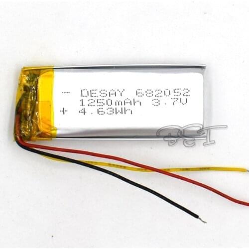 5Pcs 3.7V polymer lithium battery 682052 Rechargeable Li-ion Cell 3Wire 1250mAh For MP5 navigator GPS MP3 MP4 Ebook Speaker Came