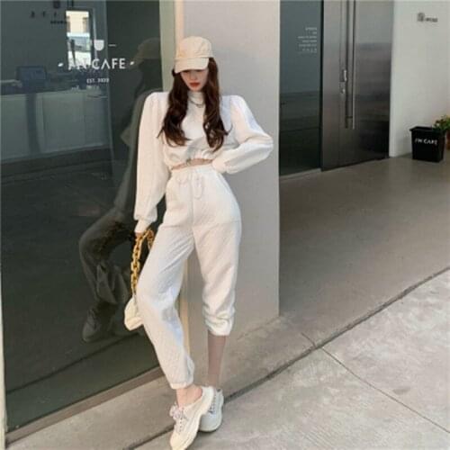 Casual Sportswear Suit Women New Stylish Running Hoodie Long Pants Crop Tops Womens Autumn Winter Pullover Female Two-piece Set