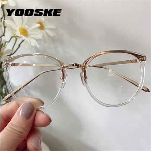 YOOSKE Transparent Optical Glasses Women Men Vintage Round Eyeglasses Frames Metal Spectacles Frame Fake Eyewear