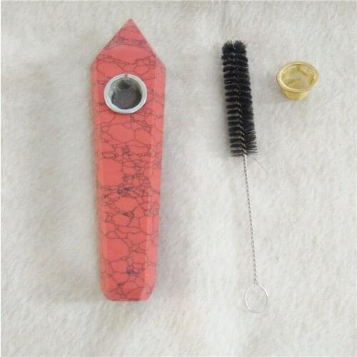Drop shipping wholesale quartz crystal pipes red turquoise stone smoking pipes