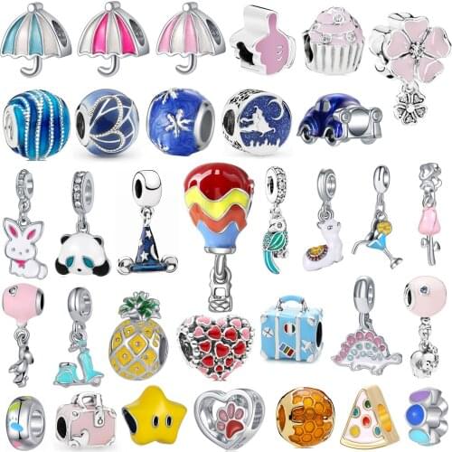 1Pcs New Cute Bunny Balloon Umbrella Pineapple Bead Pendant Fit Original Pandora Charm Bracelet Women Jewelry Making Gifts