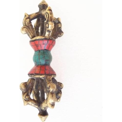 TBC984 Tibetan Handicrafts Buddhist Vajra Pestle Crafts Brass Small 4 Lines Dorje 3