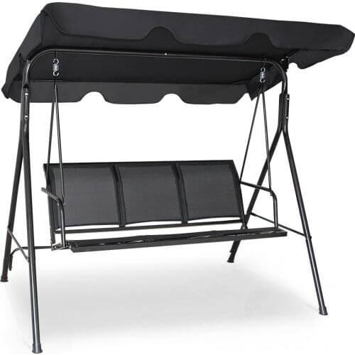 Costway Outdoor Patio Swing Canopy 3 Person Canopy Swing Chair Patio Hammock Black OP70492BK