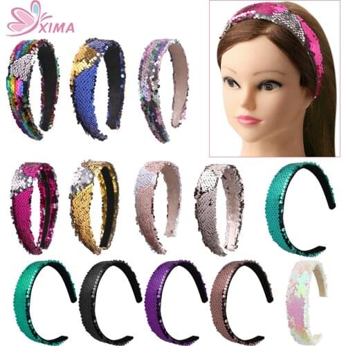 XIMA 13pcs/lot 2018 Hot Sale Fashion Reverse Sequin Bow Headband Girls Glitter Hairband for Women