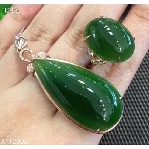 KJJEAXCMY fine jewelry natural Jasper 925 sterling silver women gemstone pendant necklace chain ring set support test classic