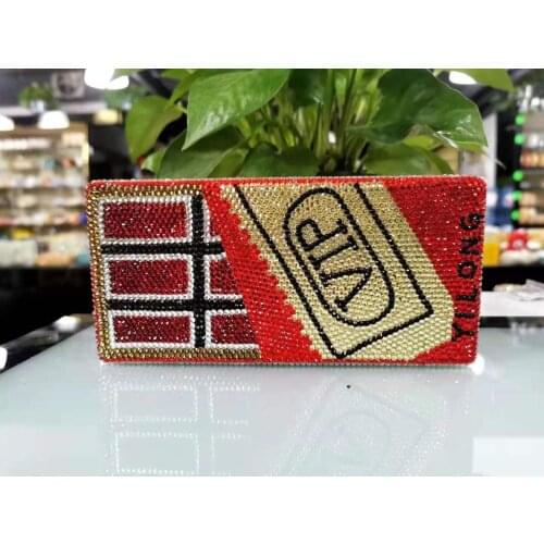 Famous Brand Women Crystal VIP Evening Bags Bridal Wedding Party Prom Handbags & Purses Metal Mini Box Minaudiere Clutch Bag