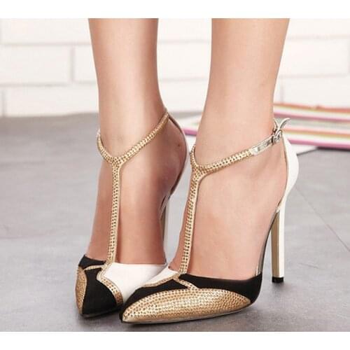 Koovan Womens Pumps For Summer New Fashion High-heeled Shoes Pointed Rhinestone Color Matching Sexy Sandals Girls Shoes