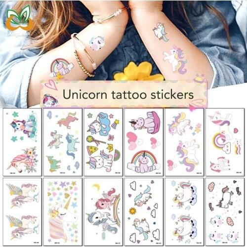 1 Sheet Cartoon Unicorn Tattoo Stickers Children Body Kawaii Sticker Kids Stationery Sticker