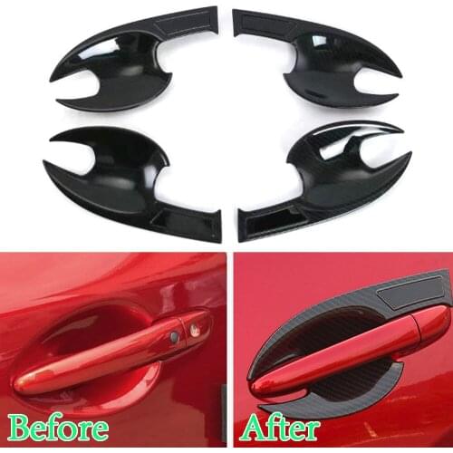 4pcs/set Carbon Fiber Color Car Exterior Door Handle Bowl Cover Trim Decal Frame Fit For Mazda CX-5 2017 Car Styling Accessories