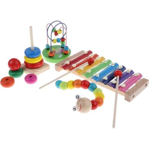 4x/Set Baby Developing Wooden Toy Bead Maze Ring Tower Musical Xylophone #B