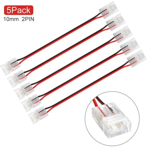 5pcs 10mm 2pin Dual End Transparent Solderless Cover Connector Wire for 5050 3528 3014 5630 5730 LED Strip