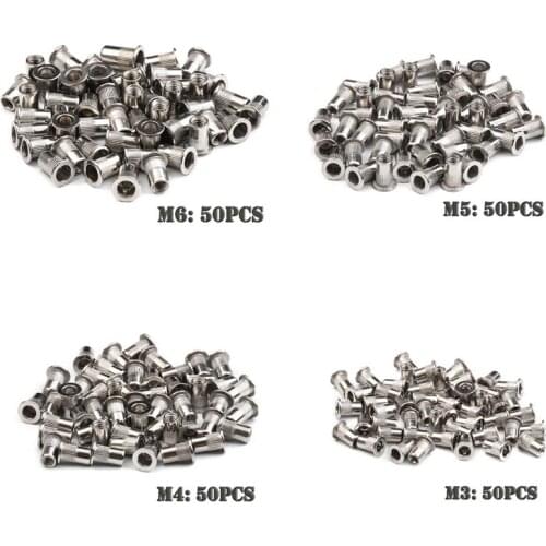 50Pcs/Lot M3 M4 M5 M6 304 Stainless Steel Nuts Rivnut Flat Head Threaded Rivet Insert Nutsert Cap Rivet Nut