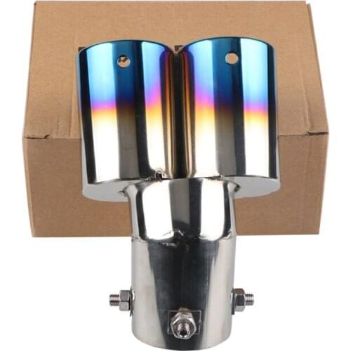 63mm Inner 125mm Outer Car Exhaust Tips Dual-outlet Stainless Steel Muffler Pipe 3 Bolt Plug-in Auto SUV Universal Exhaust Pipe