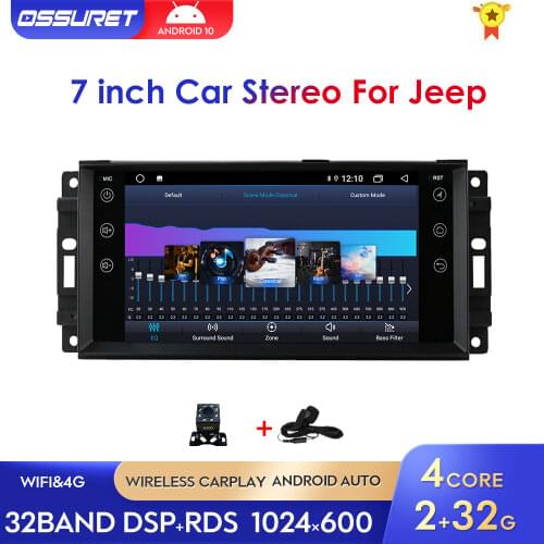Android 10 Car DVD Stereo for Jeep Cherokee 2009 2008 2010 Wrangler Dodge Challenger Radio Chrysler 4G+64G Player Bluetooth 1Din