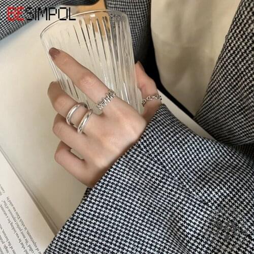 Besimpol Real 925 Sterling Silver Cool Rings Korea Style Advanced Fashion Open Ring For Women Party Luxury Fine Jewelry Gifts