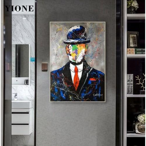 No Face Gentleman Graffiti Art Man Canvas Oil Painting Custom Modern Abstract Figure Wall Picture Print Poster for Living Room
