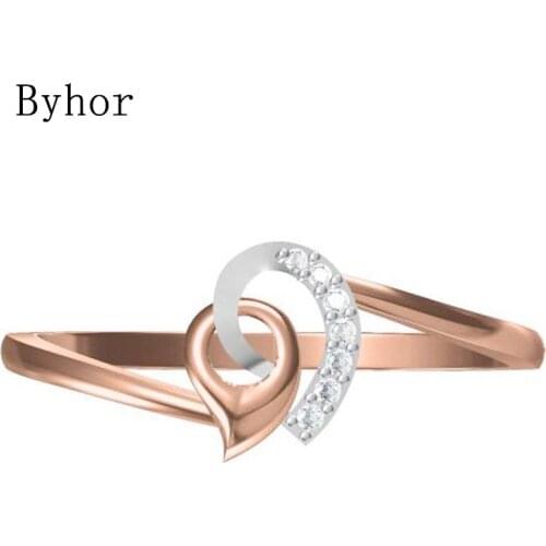 Byhor Solid 14K White+Rose Gold 0.028ct Natural Diamonds Fine Jewelry Trendy Wedding Band 2020 новинка ring Diamond кольца Women