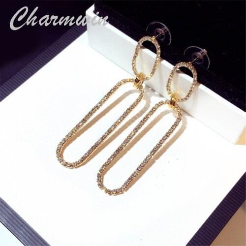 Charmwin New Dangle Earrings Long Earrings For Women Exaggerated Trend Oval Rhinestone Drop Earrings Women