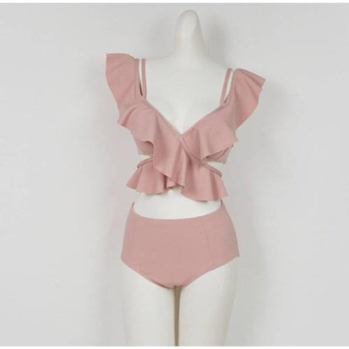 Ins Hot Sale High Waist Sling Separate Bikini Set Beachwear With Underwire Chest Pad