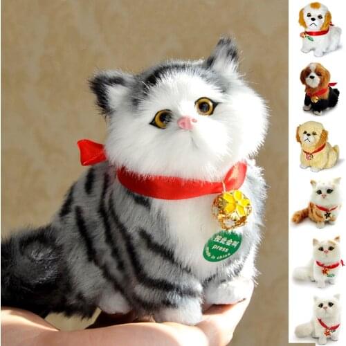 Simulation Cat Plush Pets Model Ornament Birthday Gift Tail Movable Would Call Little Fat Cat and Dog Pure Hand-made Gifts