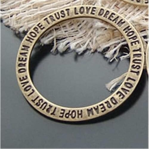 Julie Wang 20PCS Round Circle Charms Alloy Retro Antique Bronze With Letters Handmade Fashion Pendant Jewelry Making Accessory