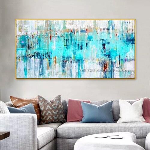 The Best Water Blue Green White Large Wall Art Canvas Handpainted Cuadro Modern Abstract Painting Wall Pictures for Living Room