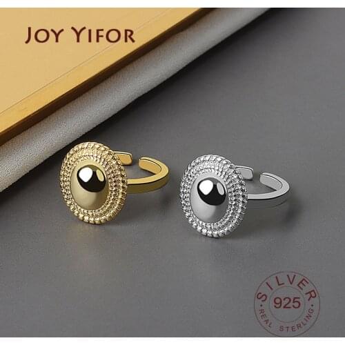 S925 sterling silver rings for women round shape gold color Adjustable Finger Ring fine jewlery Anti-allergy Jewelry Accessories