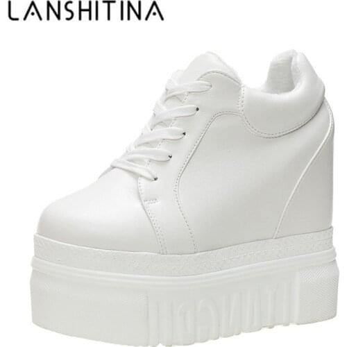 12.5 cm High Heel Shoes Woman Winter Warm Fur Vulcanize Shoes High Platform Ladies Casual White Sneakers Autumn Chunky Shoes