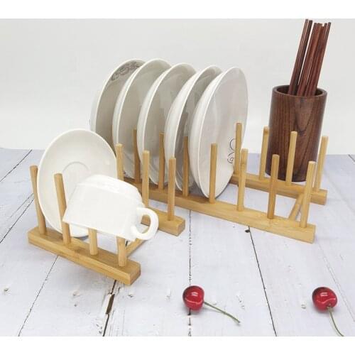 Kitchen Dish Drain Rack Dinnerware Storage Organizer Tray Plate Drying Rack Wooden Book Cup Display Stand Drainer Holder