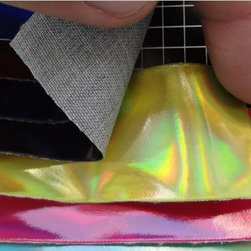 Laser mirror synthetic PU leather rainbow colorful Symphony holographic leather gold foil leather material wholesale