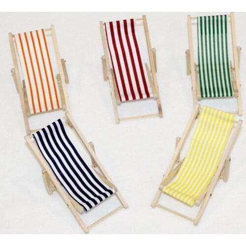 Dollhouse Miniature Chairs Mini Beach Lounge Chair Garden Decoration Furniture Folding Stripe Deck Chair Diy Home Decor 1:12