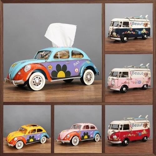Multicolor Bus Figurines Retro classic cars Tissue Box Home Decoration Ornaments Crafts Vintage Ornaments Living Room Decor
