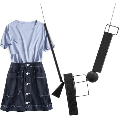 Fashion Geometric Rectangle Wooden Necklaces Long Tassel Sweater Chain Necklace for Woman Girl Party Jewelry