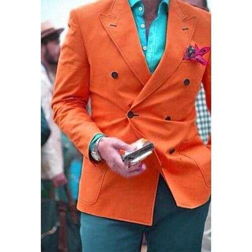 Mens Double Breasted Groomsman Pointed Lapel Groom Tuxedo Mens Suit Wedding/Prom/Dinner Groomsman Suit Jacket (Jacket+Pants)