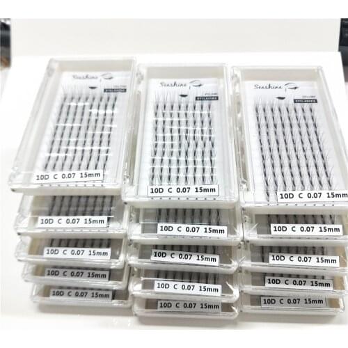 Wholesale price volume 10D eyelash extensions 100% handmade synthetic hair russian volume lashes 10 clusters premade fans