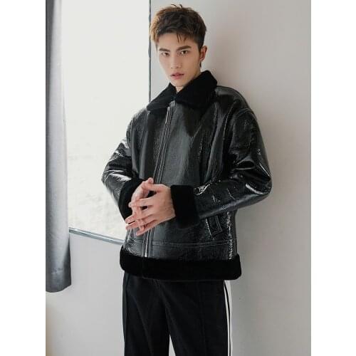 Genuine Leather Jacket Men Winter Real Fur Coat Natural Original Merino Wool Fur Jacket Shiny Motorcycle Leather Coats 19578