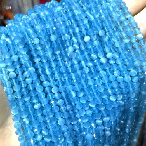 Natural Stone 2 3 4mm Faceted Lake Blue Cat Eye Loose Opal Spacer Beads For Jewelry Making DIY Bracelet Necklace Accessories