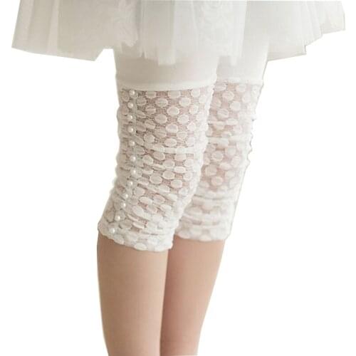 2021 New Summer Girls Leggings Pants Lace Cotton Children Clothing Flower Girl Knee Pants Tights for girls