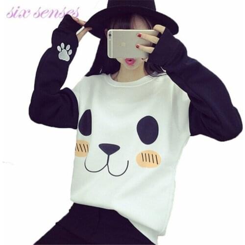 New Women Hoodies Fashion Cartoon Panda Sweatshirts Casual Printed Mixed Color Harajuku Tracksuits Female Sudaderas,WH0014
