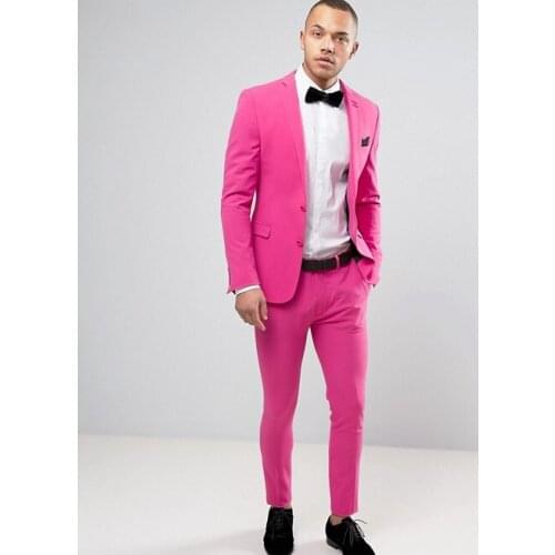 2019 Fashion Hot Pink Men Suits Custom Made Casual Groom Blazer Beach Wedding Tuxedo Groomsmen 2 Pieces Slim Fit Terno Masculino