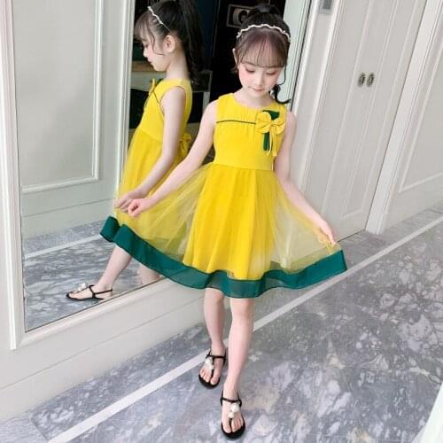 Dress For Girls Fashion Bow Party Dress Girls Sleeveless Beautiful Kids Dresses Summer Princess Dress For Girls 4 6 8 10 12 Year